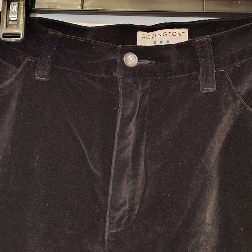 Covington Pants Womens Size 8 Black Velour Straight Leg 100% COTTON CAREER WEAR - Picture 3 of 7